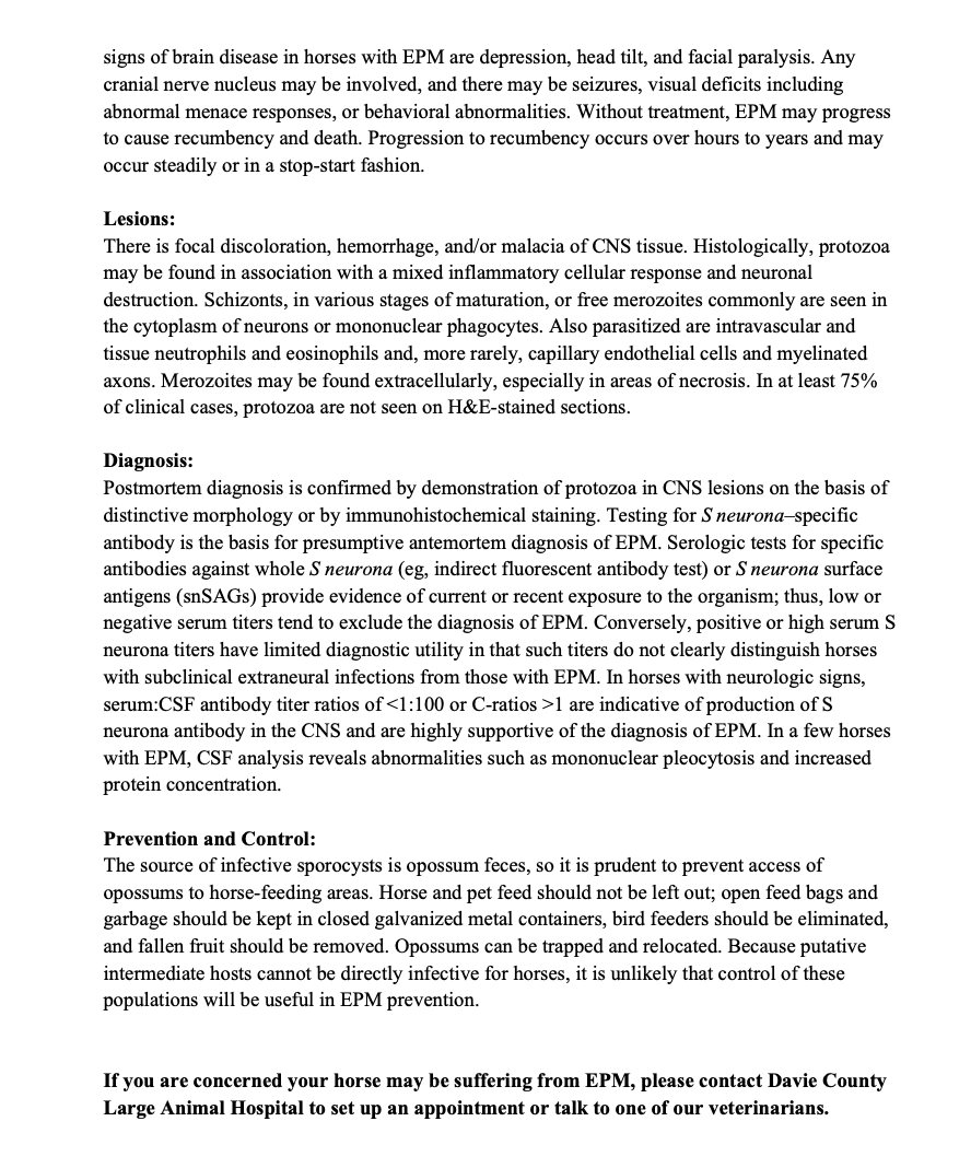 Equine Protozoal Myeloencephalitis (EPM) Factsheet